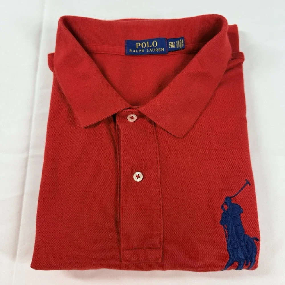 Polo Ralph Lauren Big Pony Polo Shirt Red Blue Size 2XLT Tall Mesh Pony Rugby